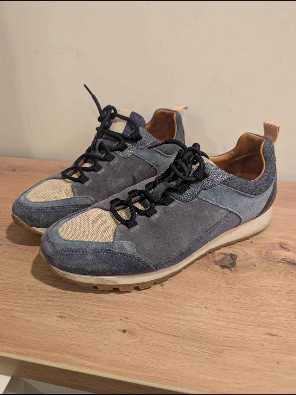 Sezane Blue and Cream Suede Lace-Up Sneakers - Picture 2 of 7